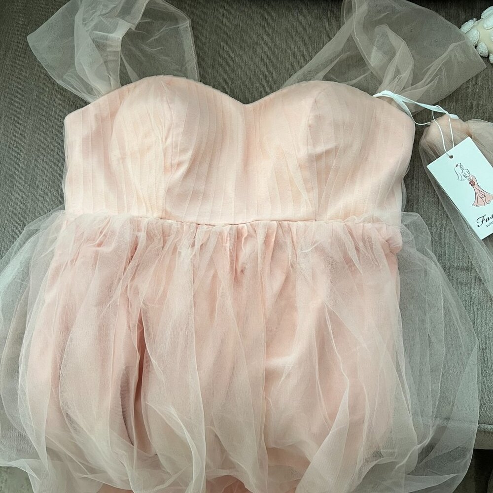 Blush Pink Tulle Off Shoulder Maternity Gown - Picture 2 of 12